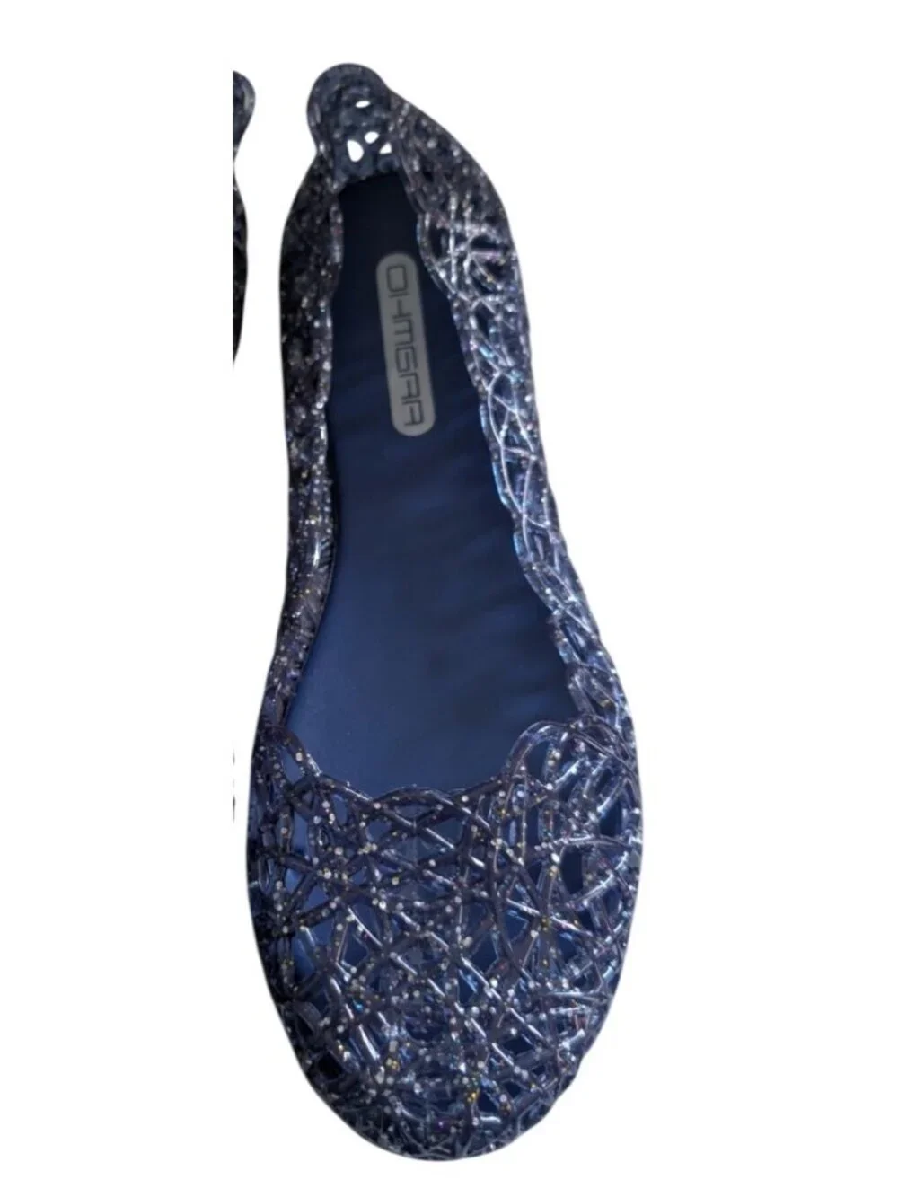 OHMGAA Glitter Jelly Flats Cutout Woven Slip On Shoes Women's Size 38 US 7.5